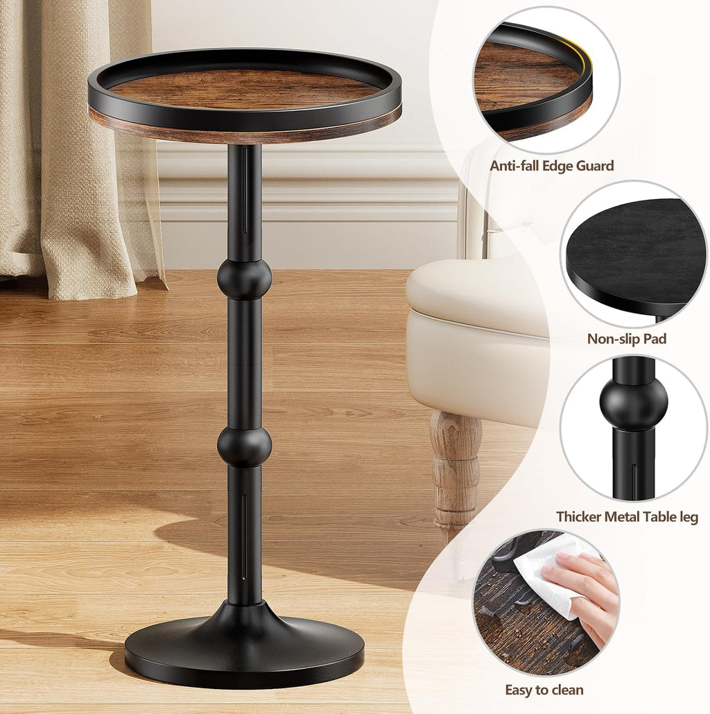 Small Round Side Table, Drink Table for Small Spaces, Modern Cocktail Table with Metal Leg, Weighted Iron Base Pedestal Round End Tables for Living Room, Bedroom, Couch