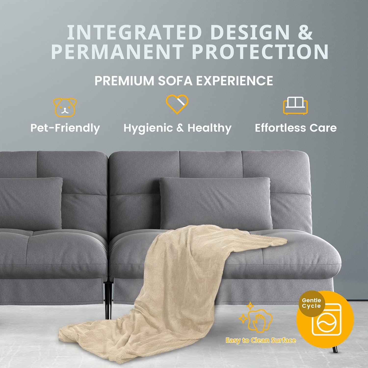 COMHOMA Convertible Futon Sofa Bed, 72″Fabric Futons Couch with Adjustable Backrest, Folding Sleeper Recliner for Living Room Furniture (Grey)