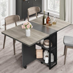 IDEALHOUSE FoldingTable, Drop Leaf Dining Table with 6 Wheels and 2-Layer Storage Shelf, Space Saving Table for Small Spaces (Slate Oak, 50.1" D x 31.4" W x 29.5" H)