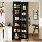IRONCK Narrow Kitchen Pantry Storage Cabinet, 72" Slim Single Door with 6 Adjustable Shelves, Door Rack and Wheels, Space Saving Freestanding Storage Floor Cabinet for Small Place, Black