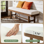 55-Inch Solid Wood Entryway Bench, Rustic Upholstered Bench, Modern Dining Bench with Cushion for Entryway, Dining Room, Mudroom, Porch, Easy Assembly, White & Brown