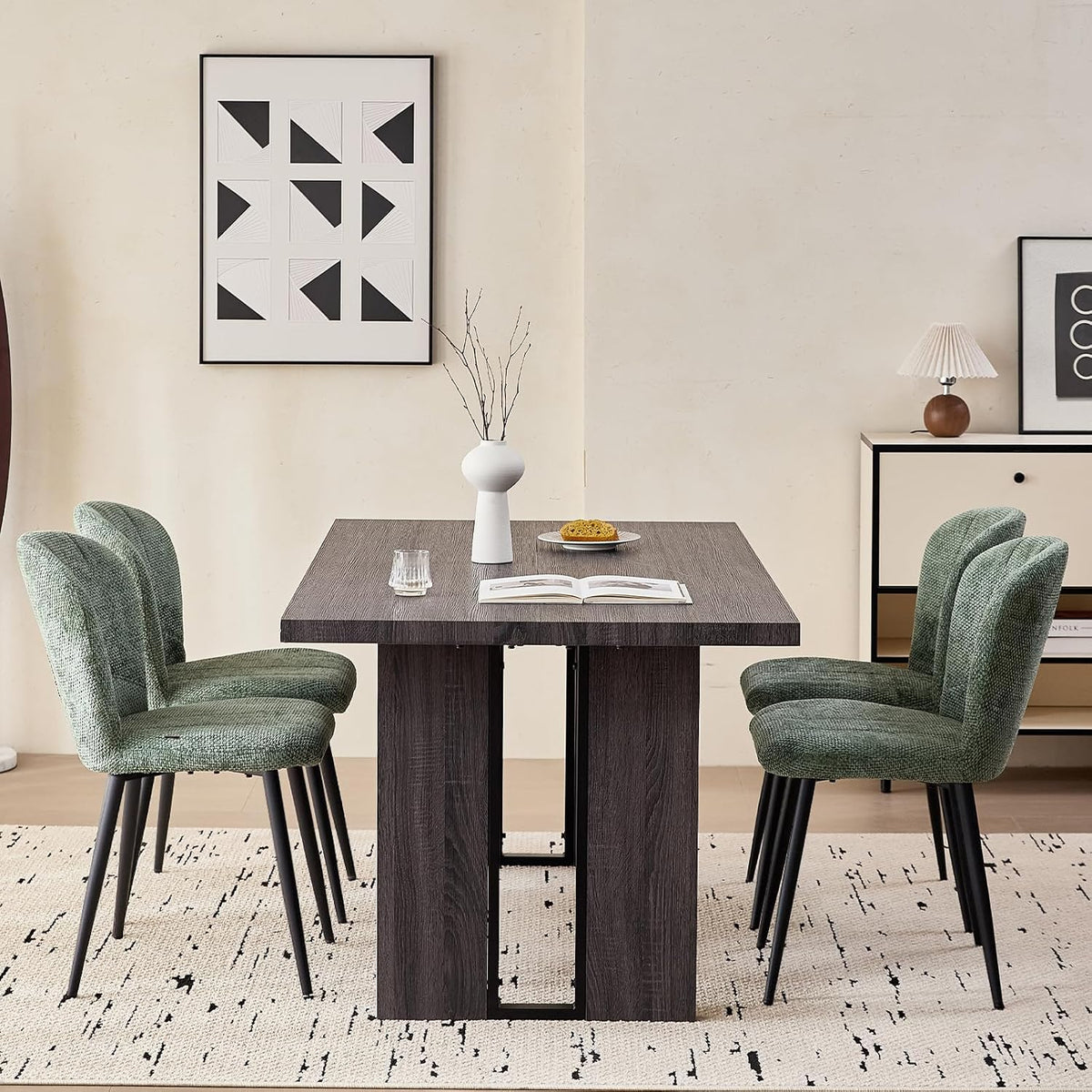 Green Chenille Dining Chairs Set of 4 Accent Chair for Kitchen | Modern Upholstered Chenille Fabric Accent Chairs for Dinner Living Room Curved Wingback Adjustable Feet(Only Chairs)