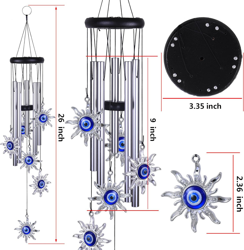 Blue Evil Eye Sun Wind Chimes Outdoor Decor, Mobile Sun Evil Eye Windcatcher, Evil Eye Sun Wind Bells, Sun Blue Evil Eye Amulet Wind Chimes for Home, Gift for Mom, Balcony, Patio, Garden Decoration