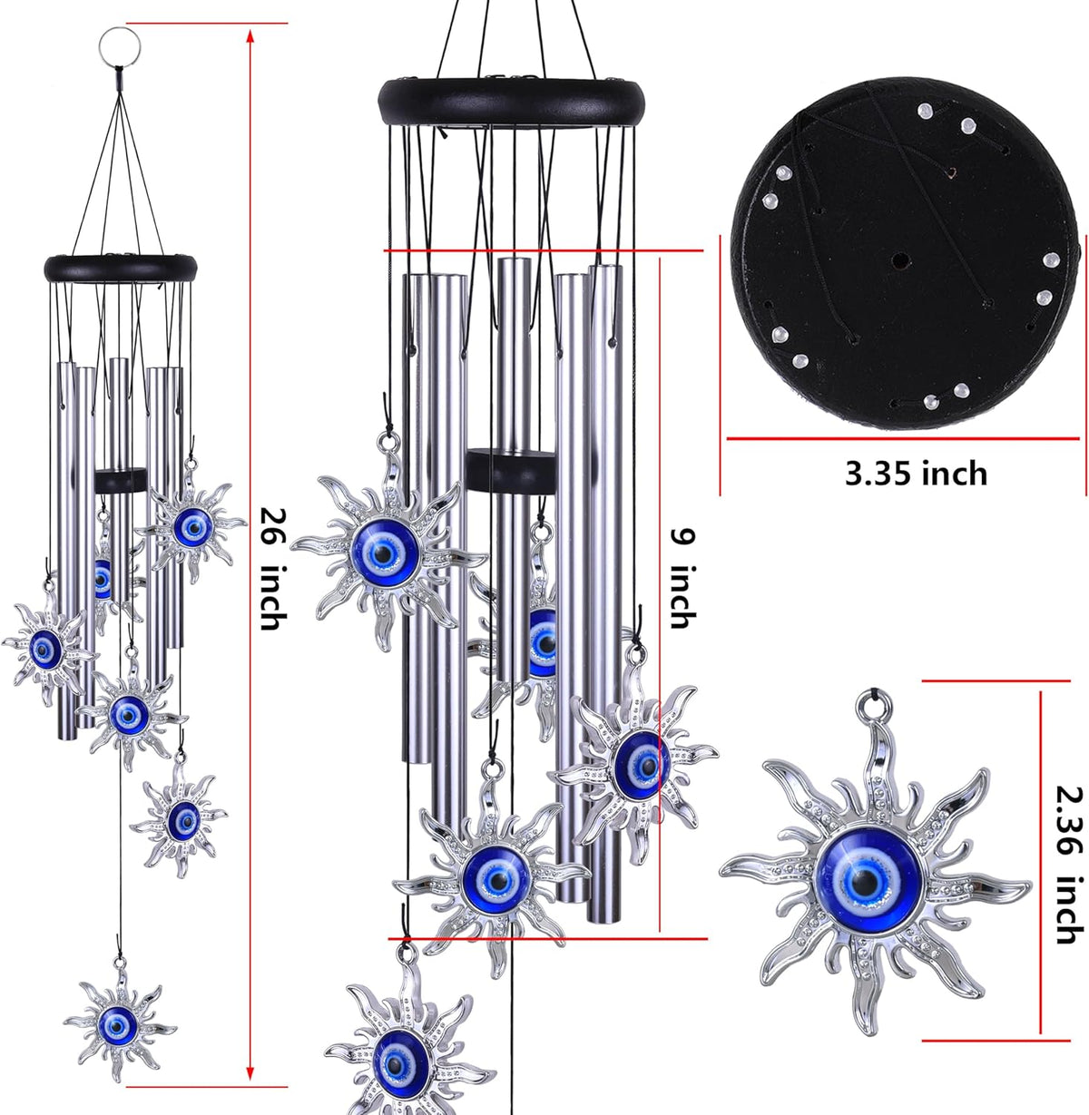 Blue Evil Eye Sun Wind Chimes Outdoor Decor, Mobile Sun Evil Eye Windcatcher, Evil Eye Sun Wind Bells, Sun Blue Evil Eye Amulet Wind Chimes for Home, Gift for Mom, Balcony, Patio, Garden Decoration