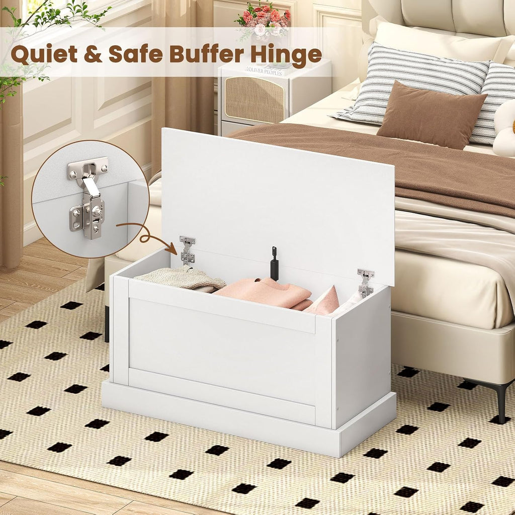 Giantex 35.5-Inches Storage Chest with Safety Metal Hinges, Wooden Flip Top Tool Trunk, Hydraulic Strut, Organizer Box, Large Farmhouse Storage Bench for Bedroom, Living Room, Entryway (White)