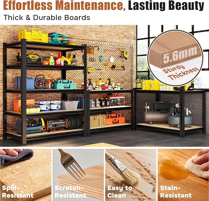 2500LBS Garage Shelving Heavy Duty 35.4"W Storage Shelves 5 Tier Heavy Duty Shelving Adjustable Garage Shelves for Basement, Warehouse, Commercial, Easy Assemble, 35.4" W x 71.2" H x 15.4" D