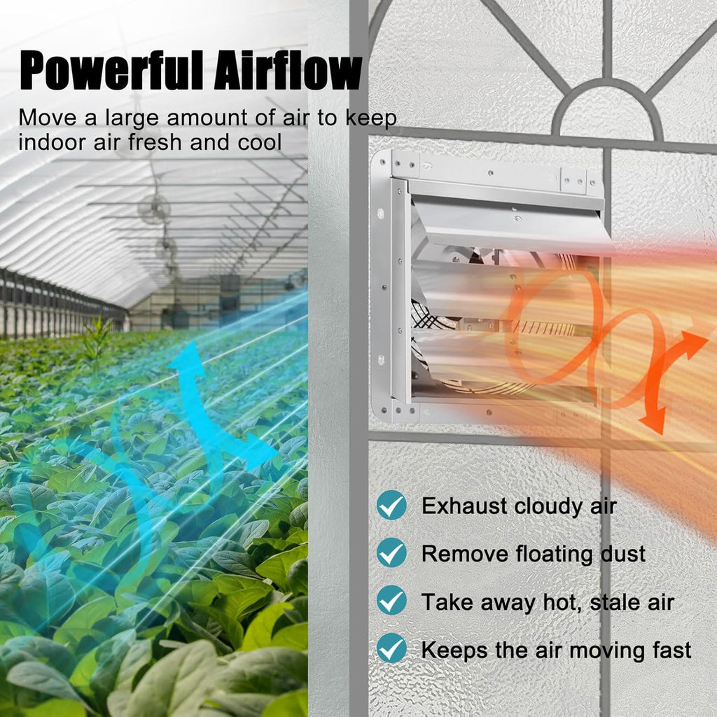 Criditpid 14 Inch Shutter Exhaust Fan, Wall Mounted Vent Fan for Garage, Attic, Greenhouse, Shop, Chicken Coop, 1088 CFM 1450 RPM High-Speed Louvered Exhaust Fan with ON/OFF Switch 1.8M Power Cord Kit
