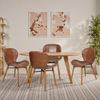 Modern Dining Chair Set of 4, Dining Room Chairs with Thick Cushions | Faux Leather Upholstered Kitchen Armless Side Chairs, Wooden Leg for Home, Kitchen, Brown