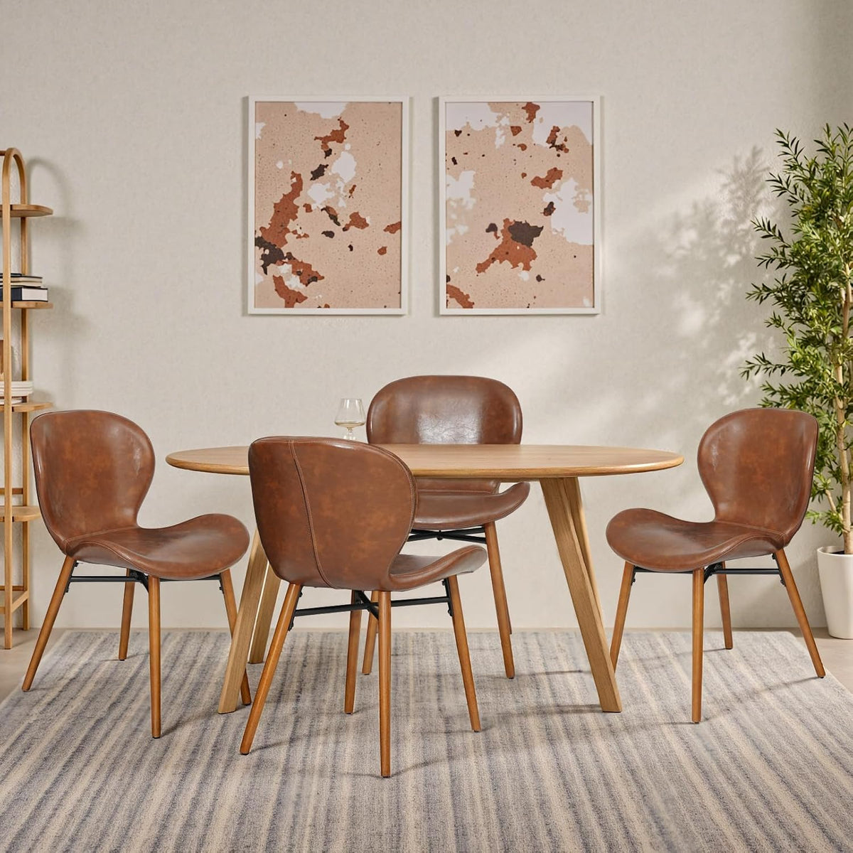 Modern Dining Chair Set of 4, Dining Room Chairs with Thick Cushions | Faux Leather Upholstered Kitchen Armless Side Chairs, Wooden Leg for Home, Kitchen, Brown