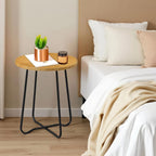 Boho Rattan Round Small End Tables for Small Spaces 16 X 19 Inch, Handmade Farmhouse Decorative Side Table Living Room Bedroom Balcony, Mini Coffee Table for Couch