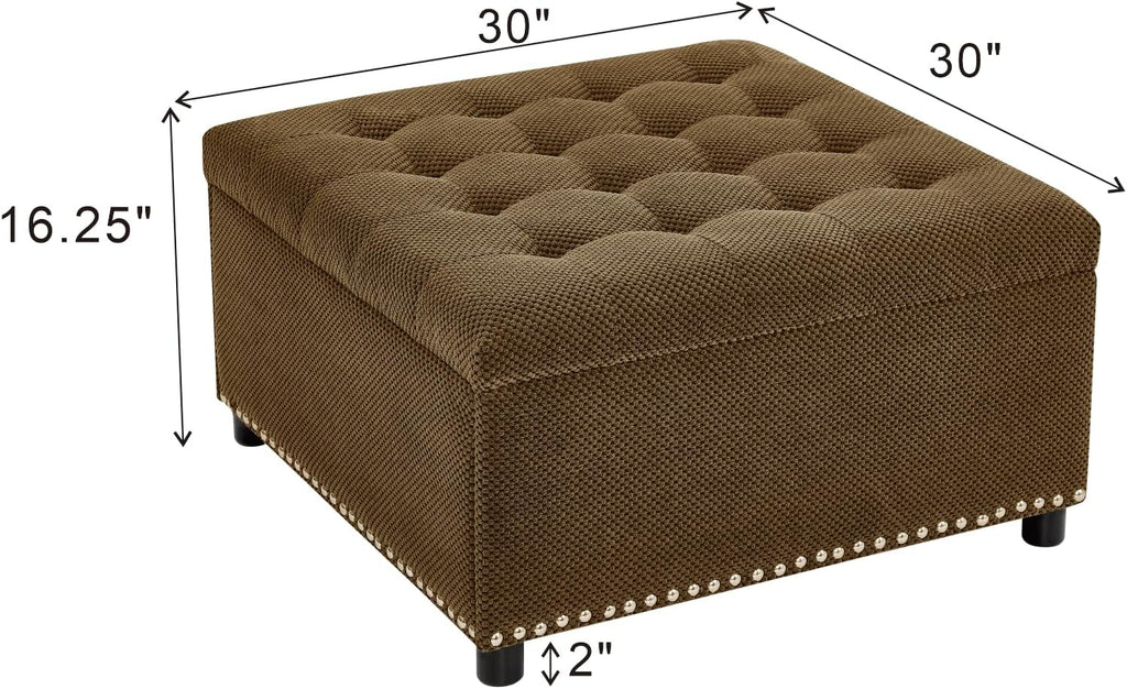 30 inch Large Square Storage Footstool Coffee Table with, Ample Space - Perfect for Living Room Storage