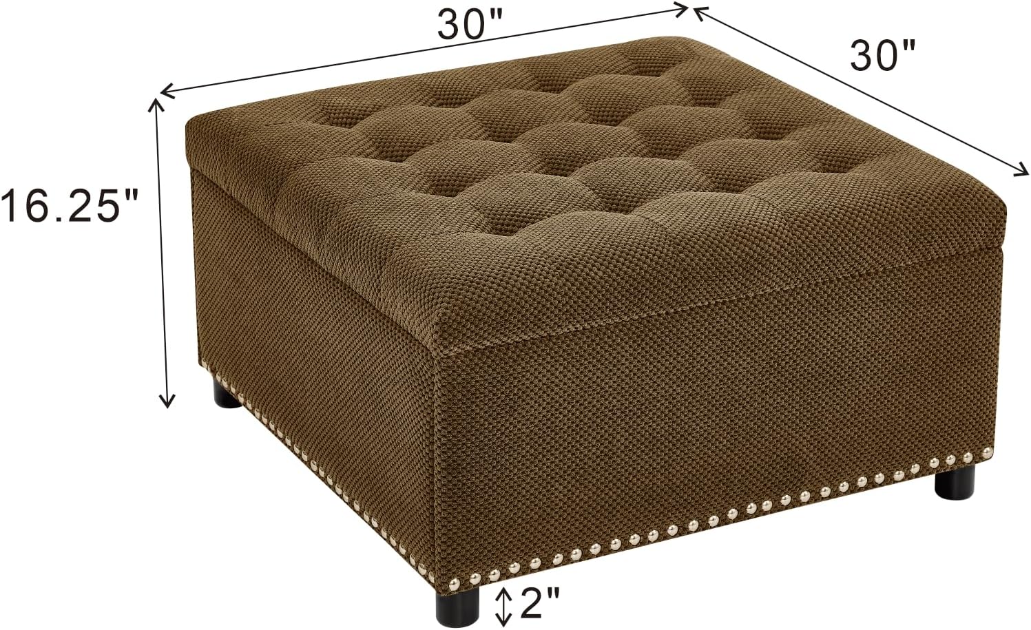30 inch Large Square Storage Footstool Coffee Table with, Ample Space - Perfect for Living Room Storage