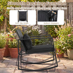 Tangkula 3 Pieces Outdoor Rocking Chairs Set, Rattan Heavy Duty Cushioned Rocker Chairs with Cushions, Pillows, Tempered Glass Table, Metal Frame for Garden, Balcony, Backyard (Black)