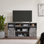 TV Stand Sliding Barn Door Modern&Farmhouse Wood Entertainment Center, Storage Cabinet Table Living Room with Adjustable Shelves for TVs Up to 65" (Gray, Farmhouse with Open Shelf)