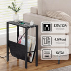 Vagusicc Narrow End Table with Charging Station, Narrow Nightstand with USB Ports & Outlet, Slim Sofa Side Table, Black End Table, Small Side Table for Small Spaces, Living Room, Bedroom, Black