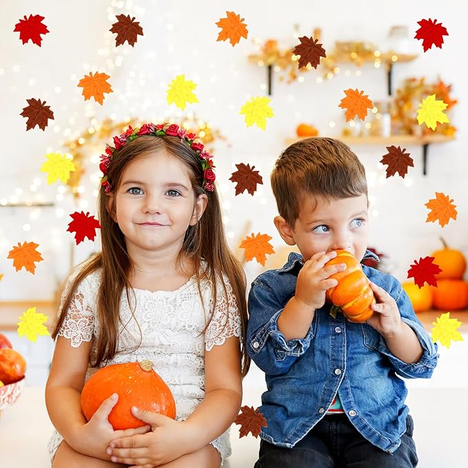 MARFOREVER Fall Felt Maple Leaf Confetti, 500Pcs Thanksgiving Leaves Confetti Decorations Mixed Autumn Table Scatter Sprinkles Centerpiece for Fall Art Crafts Supplies Thanksgiving Party Accessories