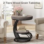 Tribesigns Round End Table, 2-Tier Farmhose Wood Side Table with Shelf Storage, Small Sofa Side Bedside Nightstand, Arc-Shaped Frame Accent Furniture for Living Room, Grey