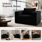 Mini Single Sofa Chair, Corduroy Cloud Couch with Pillow & Wide Armrests, High-Density Foam Reading Lounge for Living Room & Bedroom – No Assembly Required, Black