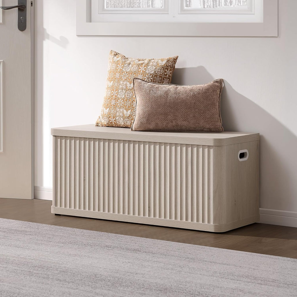 SICOTAS Storage Bench 40.2" Wide Shoe Bench with Lift Top Large Wooden Storage Chest Trunk Modern Blanket Chest with 2 Safety Hinges & Seating for Bedroom Entryway Living Room Hallway