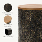 LuxenHome Round Side Table, 20" Black and Gold Metal Base with Wood Top,Small Accent Stool End Table for Small Place,Bedside Nightstand for Living Room, Bedroom, Office, Bathroom