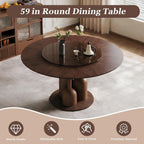 Montary 59-inch Natural Oak Wabi-Sabi Round Dining Table with 35-inch Tempered Glass Lazy Susan, Handcrafted Japanese Style Sculptural Solid Wood Dining Table for Living Room & Restaurant