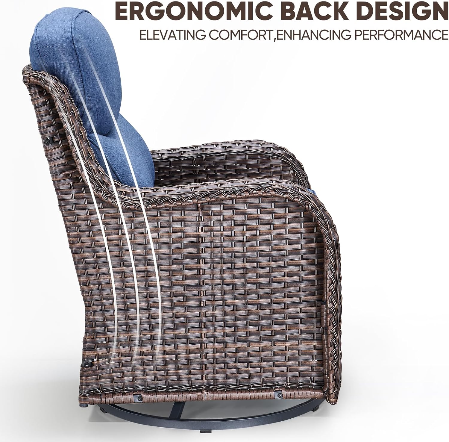 Swivel Patio Chairs sofa Set of 4 with 6" Thick Cushion - Wicker Outdoor Swivel Rocker Patio Chair ,Sofa/Glass coffee table, High Back Comfortable Outdoor Glider Chairs - Brown Wicker | Blue Cushions