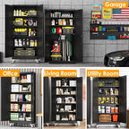 PAOFIN 71''H Tall Metal Garage Storage Cabinet with Wheels,Steel File Cabinets with 2 Doors and 4 Adjustable Shelves for Home Office, Warehouse, Required Assembly,Black