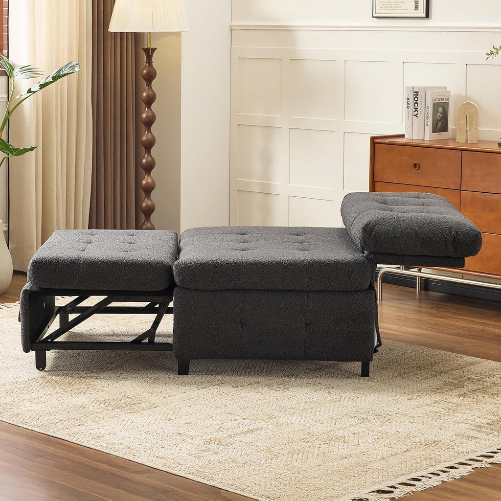 VINGLI Convertible Sofa Bed Tufted Teddy Fleece Sleeper Chair Bed Couch Armless Living Room Chairs with Adjustable Backrest Pull Out Couch Bed for Small Spaces