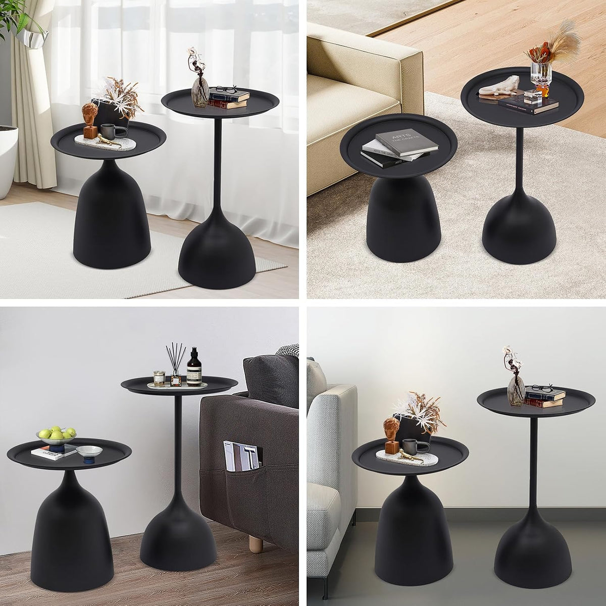 Bacocoo Round Side Table Set of 2, Metal End Tables Matte Black - 16.9" & 23.6" Height Modern Nesting Tables for Living Room, Bedroom, Office Sturdy.(Iron, Easy Assembly)