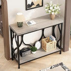 IBF Narrow Entryway Table with Storage, Modern Wood Metal Console Sofa Table Behind Couch Tables, Industrial Narrow Hallway Table for Living Room Home Office Foyer Entry Way Entrance, Grey, 39.4 Inch