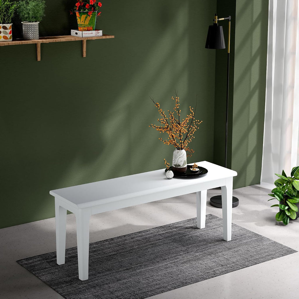Dining Bench Wood Solid Oak Wooden Bed End＆Entryway Bench for Bedroom Living Room Kitchen(White)