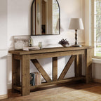 Solid Wood Sofa Table, 70.9 Inches Extra Long Console Table with 2 Tiers Storage Shelves, Rustic Entryway Table Behind Couch Table for Living Room, Hallway, Foyer, Brown