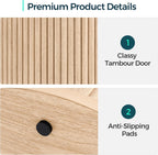 LINSY HOME Round Fluted End Table, Tall Side Table with Sliding Tambour Door and Storage Shelf, Modern Bedside Table, Mid-Century Nightstand for Living Room, Bedroom, Oak