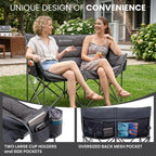 FUNDANGO Double Camping Chair, Oversized Padded Camping Loveseat for Adults, Heavy Duty Folding Camping Couch for 2 Person, Portable Outdoor Sofa with Cup Holders for Lawn, Sports, RV, Grey