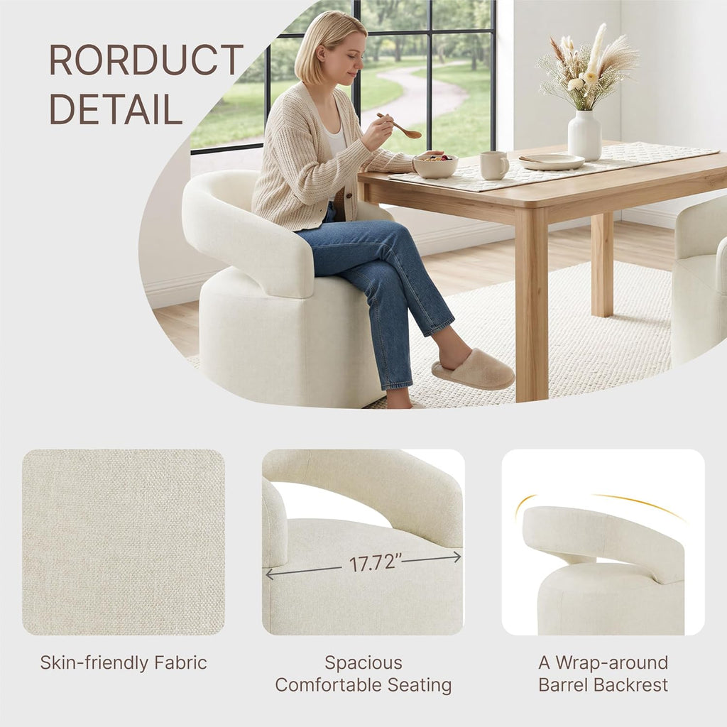 KISLOT Upholstered Dining Chairs Set of 1, Modern Arm Kitchen & Dining Room Chairs with Hidden Casters, Linen Fabric Padded Rolling Chairs, Sturdy Wood Frame, 300 lbs Capacity, Cream Beige