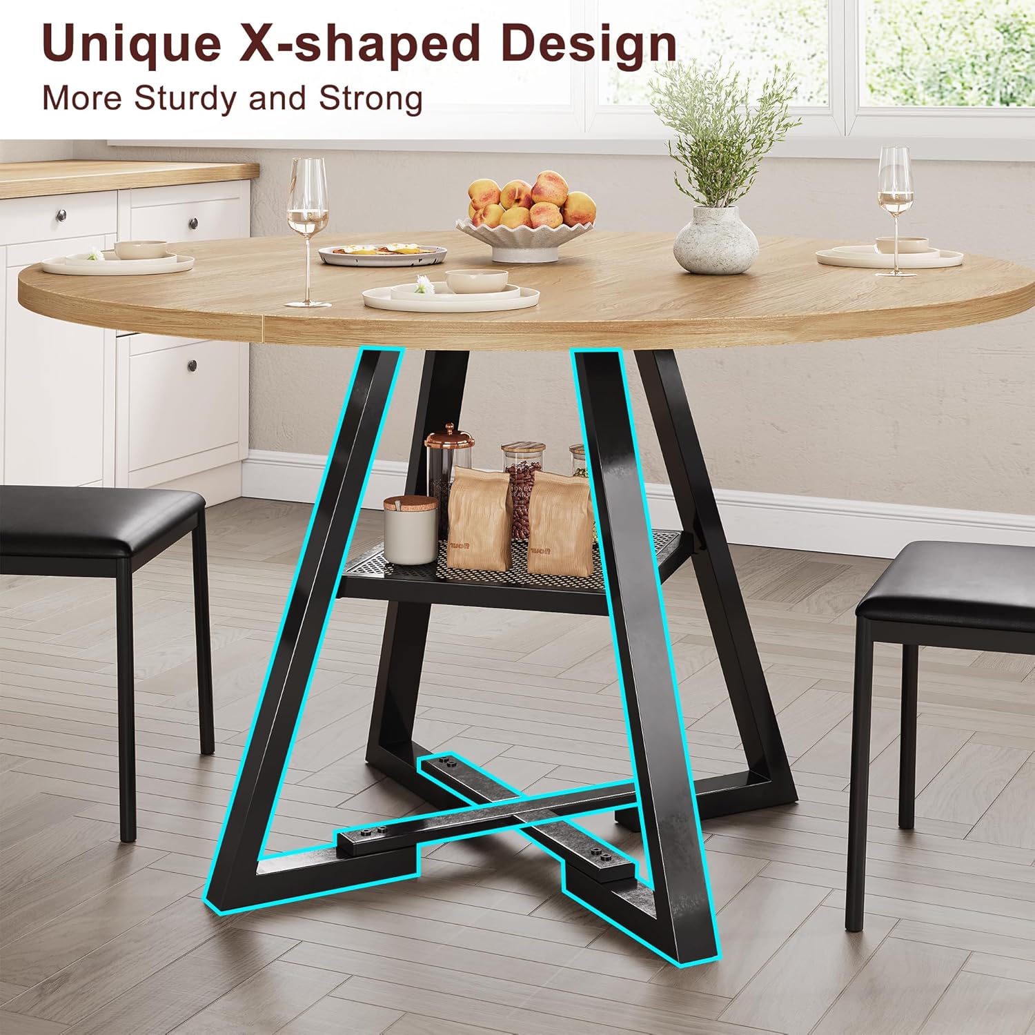 Jocoevol 47'' Round Dining Table for 4,Kitchen Dining Room Circle Dinner Pedestal Table,Space Saving Wood Kitchen & Dining Room Furniture (Natual Wood, 47In)