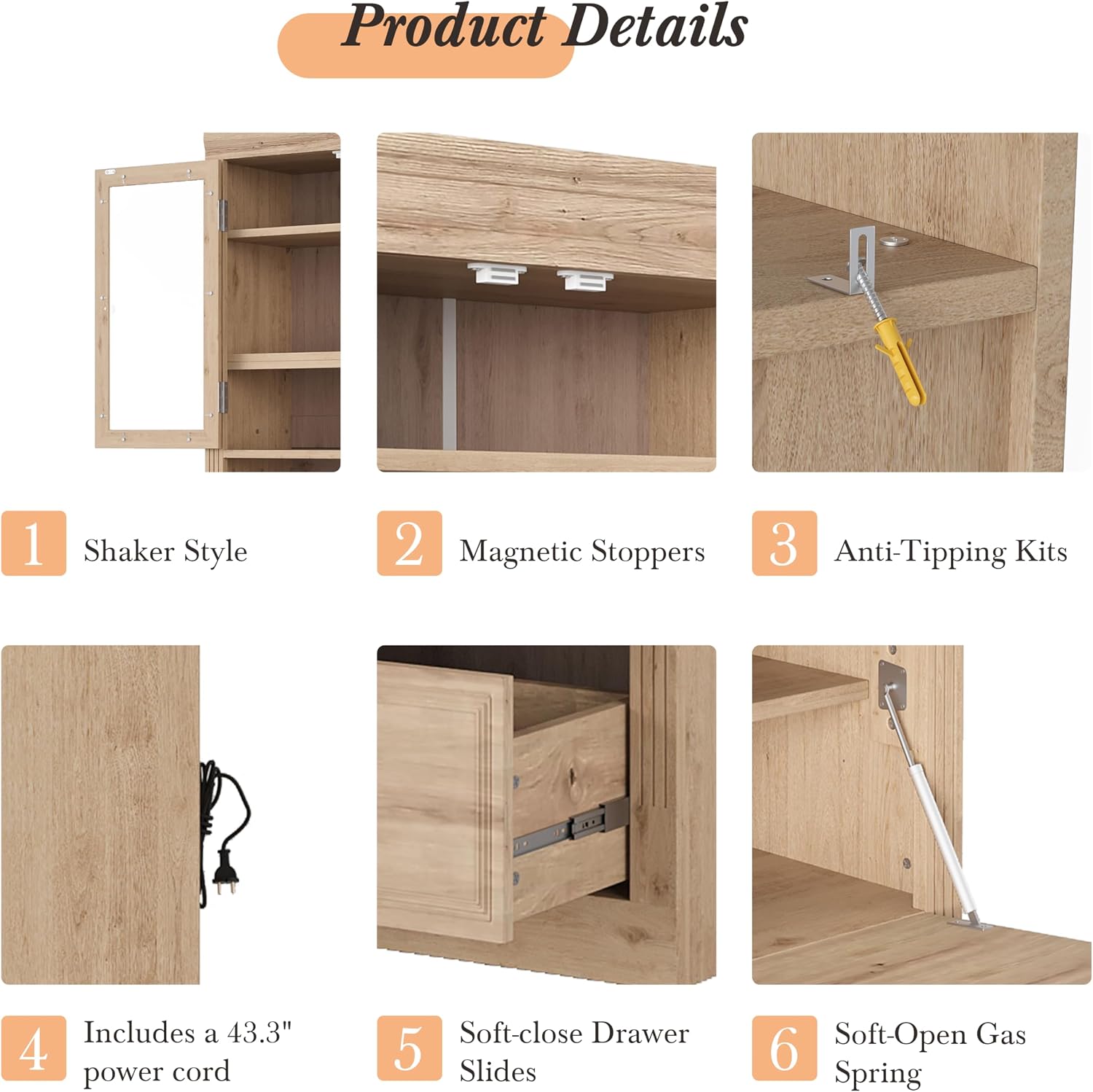 Merax 78" Pantry Cabinet with Charging Station, Farmhouse Kitchen Pantry Cabinet with Microwave Stand, Versatile Storage Cabinet for Kitchen, Dining Room, Natrual