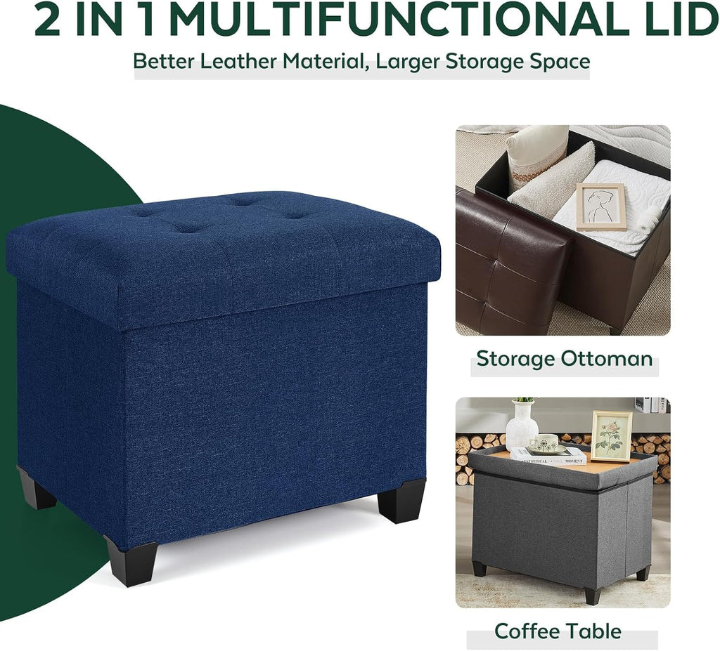 Ottoman with Storage, Rectangular Storage Ottoman, Linen Ottomans with Legs for Living Room Bedroom Dorm, 23.6" D x 17.7" W x 19.9" H, Blue
