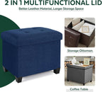 Ottoman with Storage, Rectangular Storage Ottoman, Linen Ottomans with Legs for Living Room Bedroom Dorm, 23.6" D x 17.7" W x 19.9" H, Blue