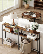 VASAGLE Console Table, 2-Tier Narrow Sofa Table with 2 Shelves, 7.9 x 31.5 x 31.5 Inches, for Living Room, Hallway, Entryway, Rustic Brown and Ink Black ULNT130K01V1