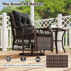 Tangkula 3 Pieces Outdoor Swivel Rocker Set, Rattan Wicker Patio Rocking Cushioned Chairs Set of 2 with Small Side Table, for Backyard, Poolside, Balcony, Lawn, Deck