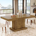 Tribesigns 63'' Dining Table for 4-6, Farmhouse Wooden Rectangular Dinner Table with Geometric Relief, Pedestal Base (Natural Brown)