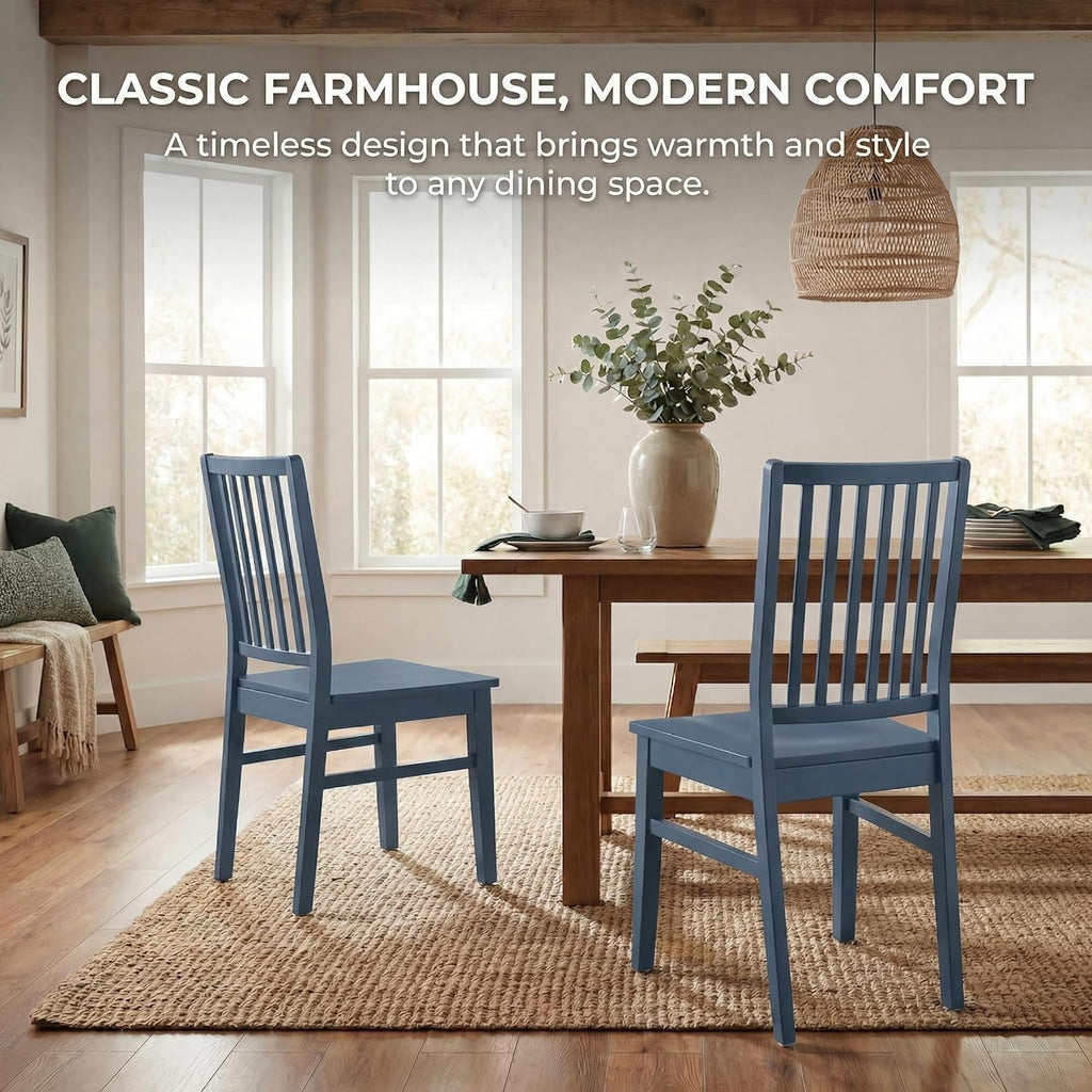 HNY Blue Wood Dining Chairs Set of 4, Farmhouse Kitchen Chairs with High Backrest and Wooden Legs, Armless Dining Side Chairs for Kitchen/Dining Room/Restaurant