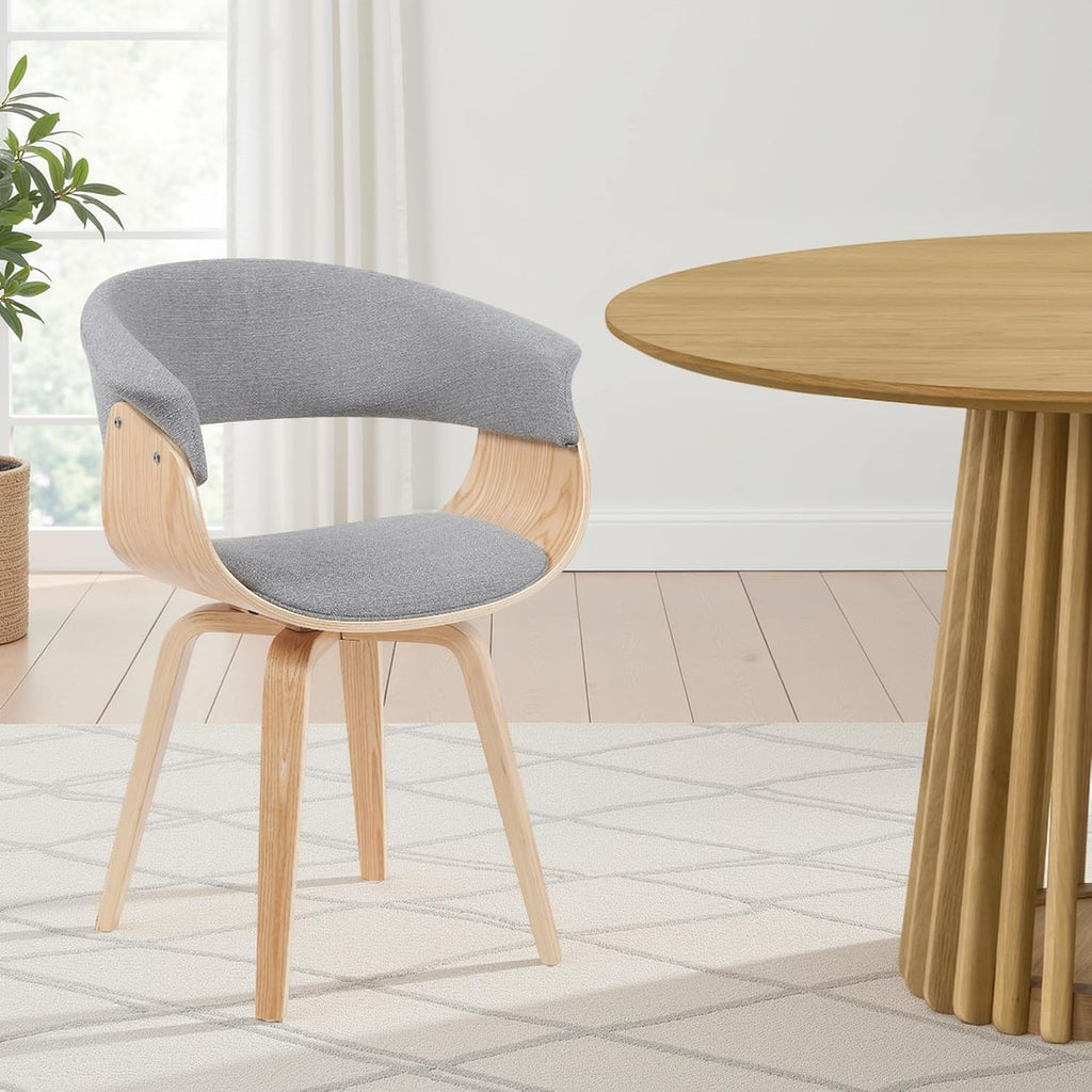 Armen Living Summer Mid-Century Upholstered Dining Chair in Grey and Patterned Oak Finish