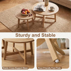 Round Nesting Coffee Tables, Set of 2, Natural Wood Finish Modern Side Tables with X-Shaped Frame, Stackable End Tables for Living Room, Bedroom