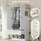 Feonase Armoire Wardrobe Cabinet with Mirror and Drawer, 70" 2-Door Wooden Closet Organizer for Bedroom Storage, White