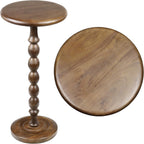 JONATHAN Y Augustus Solid Mango Wood Drink Table, 24.5" Tall Small Round Side Table with Spool Pedestal Base for Living Room and Small Spaces, Rustic Farmhouse Martini Accent, Dark Brown END3007B