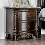 Genuine Marble Top Nightstand with 2 Drawers, Brown Cherry,for Small Spaces