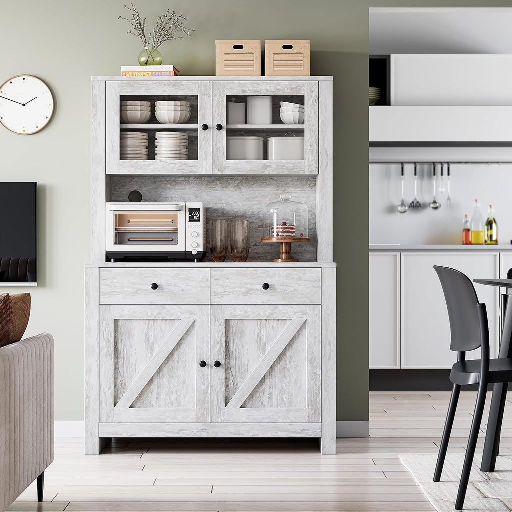 Contemporary Kitchen Pantry Cabinet – Freestanding Hutch Buffet Cupboard with Adjustable Shelves, Tall Organizer for Dining Room or Home – Grey