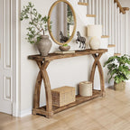 Solid Wood Console Table for Entryway, 63-Inch Narrow Farmhouse Couch Table Behind Sofa with 2-Tier Storage for Entrance, Foyer, Living Room, Long, Rustic Brown